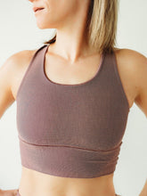 Load image into Gallery viewer, Mauve Microstripe Longline Sports Bra *FINAL SALE*