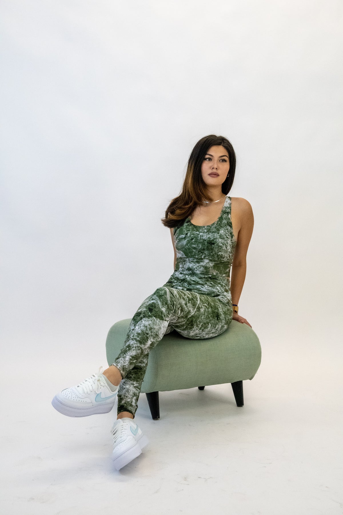 Sage Marble Longline Sports Bra